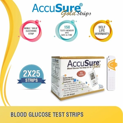 Accusure Gold Blood Glucose Test Strip, 50 Count (2x25 Strips), Pack of 1