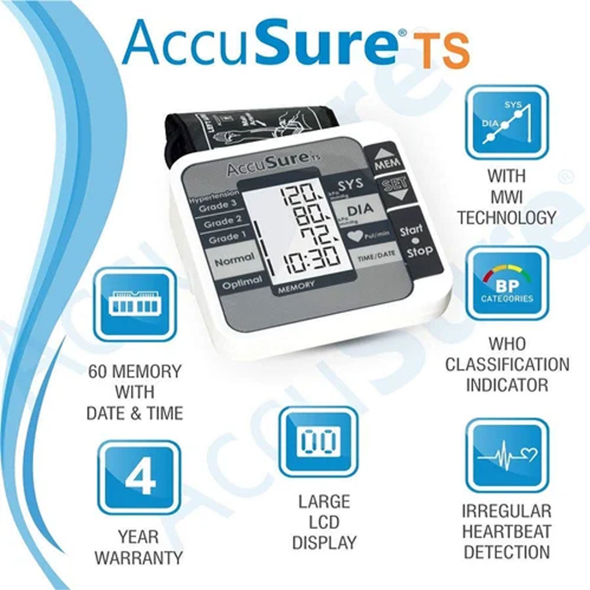 Accusure TS Automatic Blood Pressure Monitor System, 1 Count, Pack of 1 Accusure TS Automatic Blood Pressure Monitor System, 1 Count, Pack of 1