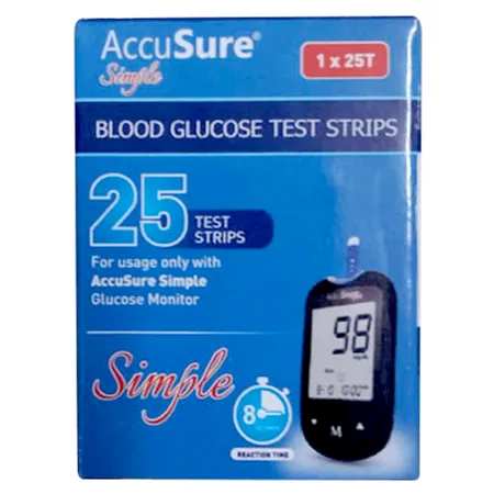 Accusure Simple Blood Glucose Test Strip, 25 Count