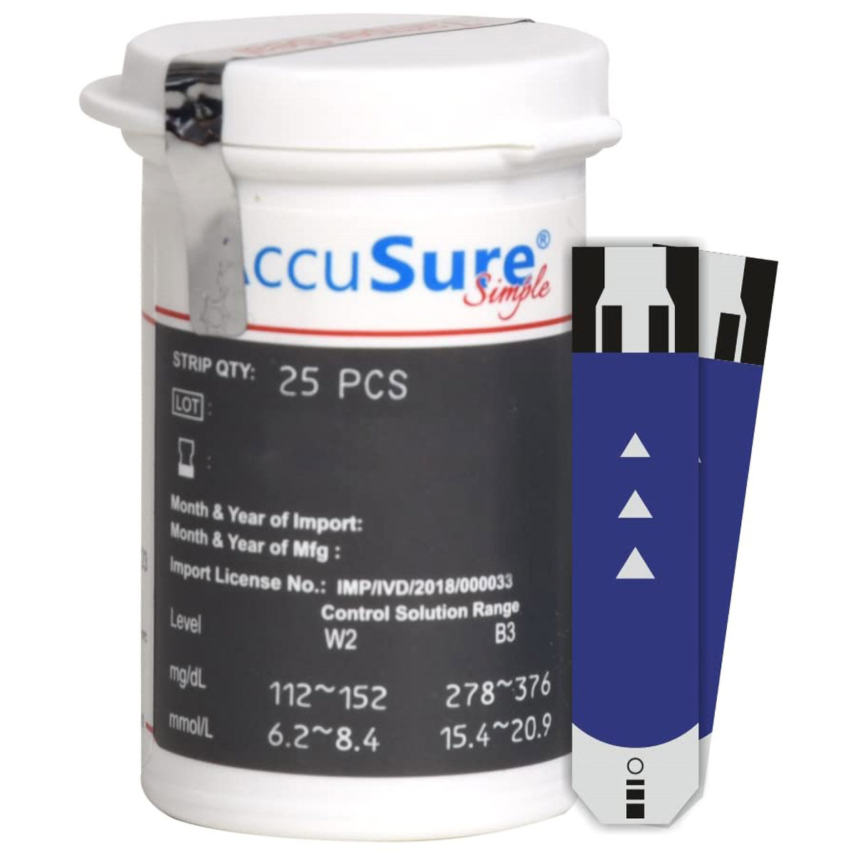 Accusure Simple Blood Glucose Test Strip, 25 Count, Pack of 1 Accusure Simple Blood Glucose Test Strip, 25 Count, Pack of 1