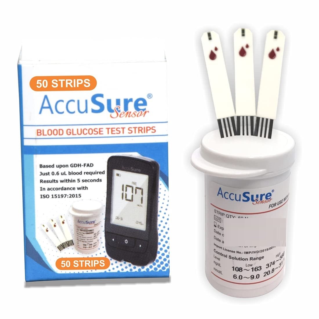 Accusure Sensor Blood Glucose Test Strips, 50 Count, Pack of 1 Accusure Sensor Blood Glucose Test Strips, 50 Count, Pack of 1