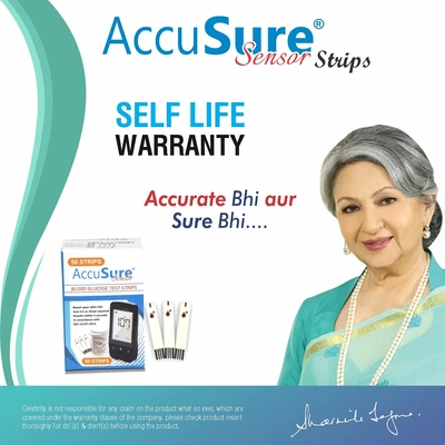 Accusure Sensor Blood Glucose Test Strips, 50 Count, Pack of 1