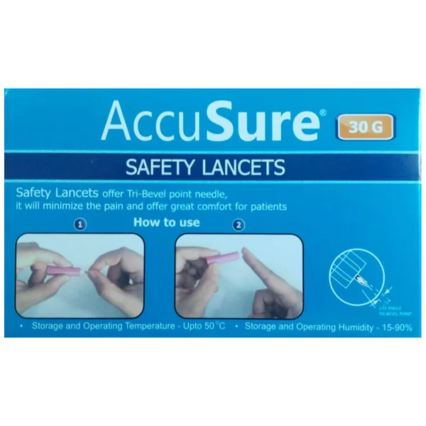 Accusure Safety Lancets 30G Pa2, 100 Count