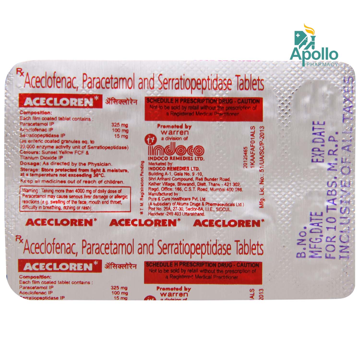 Acecloren Tablet 10's, Pack of 10 TabletS Acecloren Tablet 10's, Pack of 10 TabletS