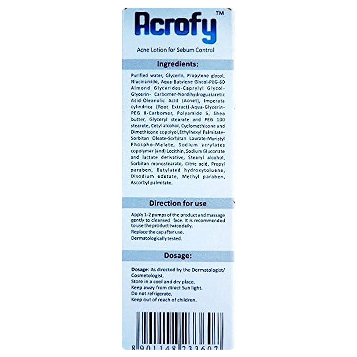 Acrofy Acne Lotion 50 gm | Controls Sebum | Provides Excellent Moisturisation | For Acne Prone Oily Skin, Pack of 1 Acrofy Acne Lotion 50 gm | Controls Sebum | Provides Excellent Moisturisation | For Acne Prone Oily Skin, Pack of 1
