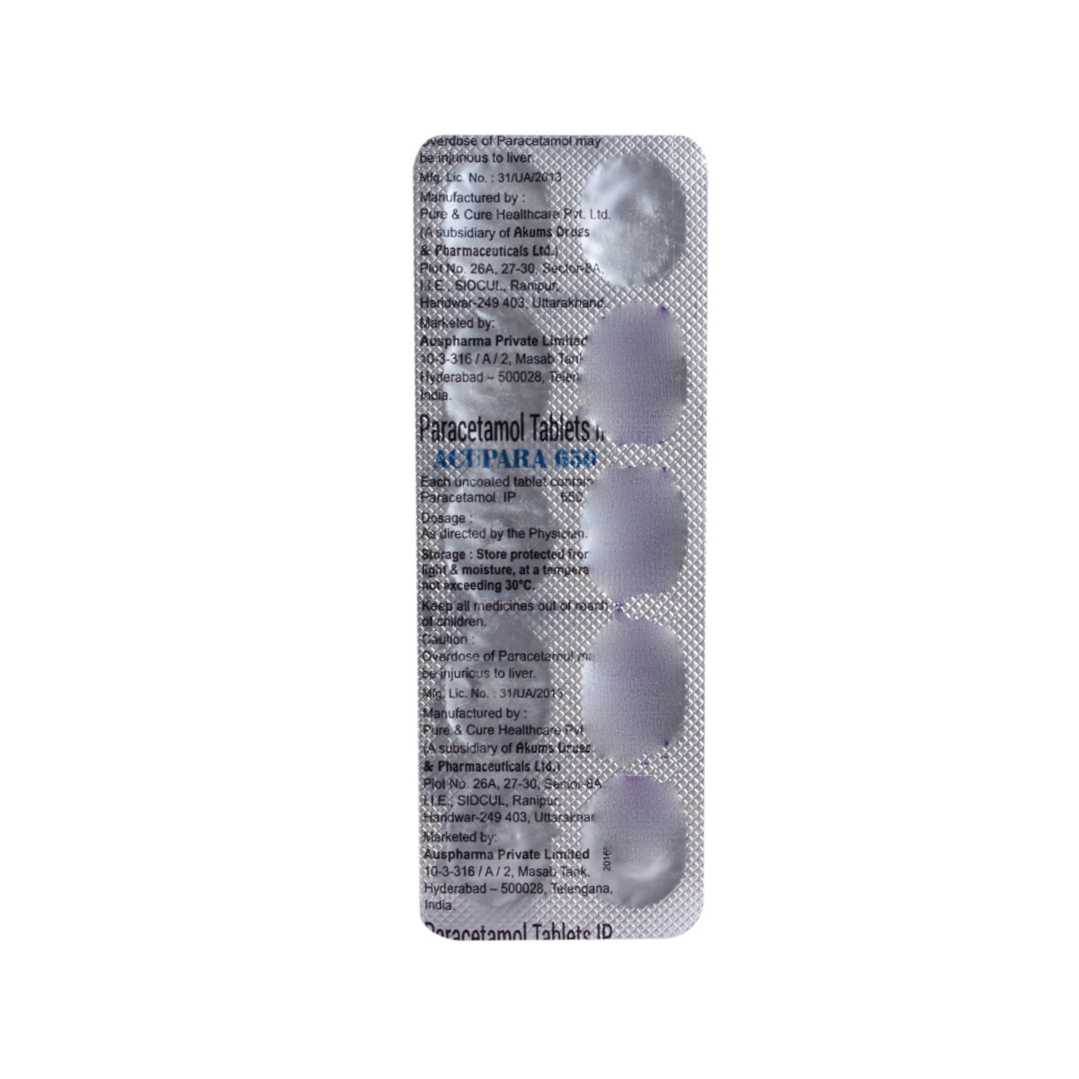 Acupara 650 Tablet 10's, Pack of 10 TABLETS Acupara 650 Tablet 10's, Pack of 10 TABLETS