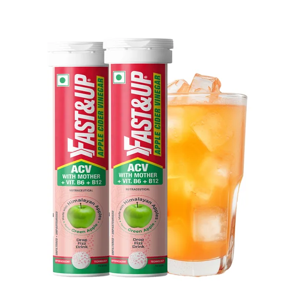 Fast&amp;Up Apple Cider Vinegar 30 Effervescent Tablets | 1000mg ACV | For Weight Management &amp; Bloating, Pack of 1