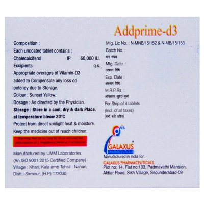 Addprime D3 Tablet 4's, Pack of 4 TabletS