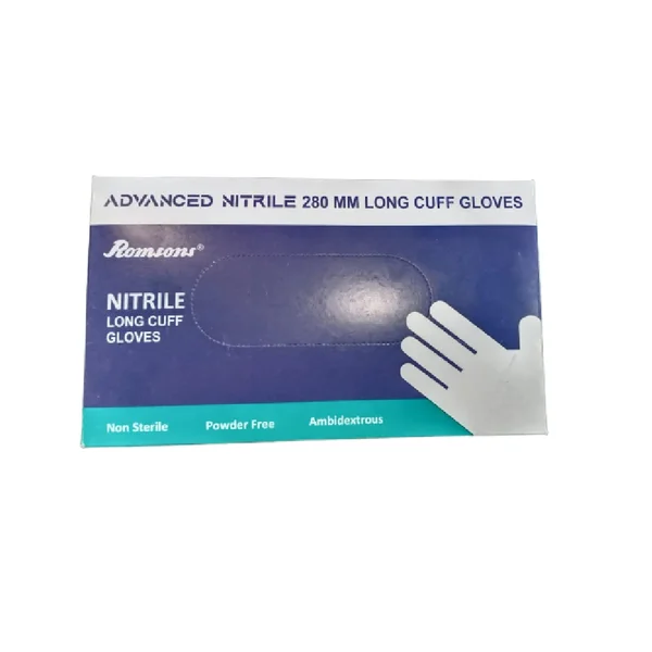 Romsons Advanced Nitrile 280 mm Long Cuff Gloves-M 100 Count