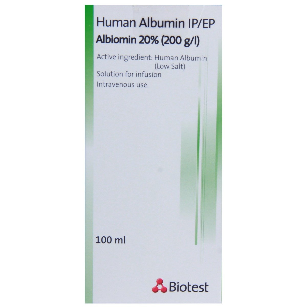 Albiomin 20% Infusion 100 ml, Pack of 1 INJECTION Albiomin 20% Infusion 100 ml, Pack of 1 INJECTION
