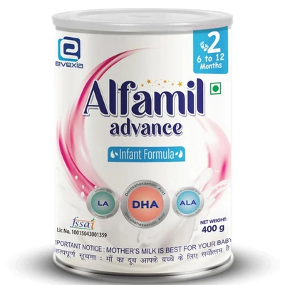 Alfamil Advance Infant Formula Stage 2 Powder, 400 gm Tin, Pack of 1