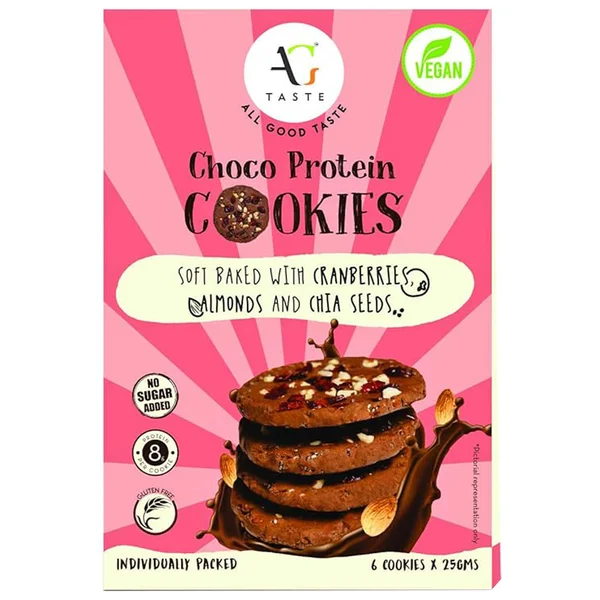 All Good Taste Choco Protein Cookies with Cranberries, Almond &amp; Chia Seeds, 150 gm, Pack of 1