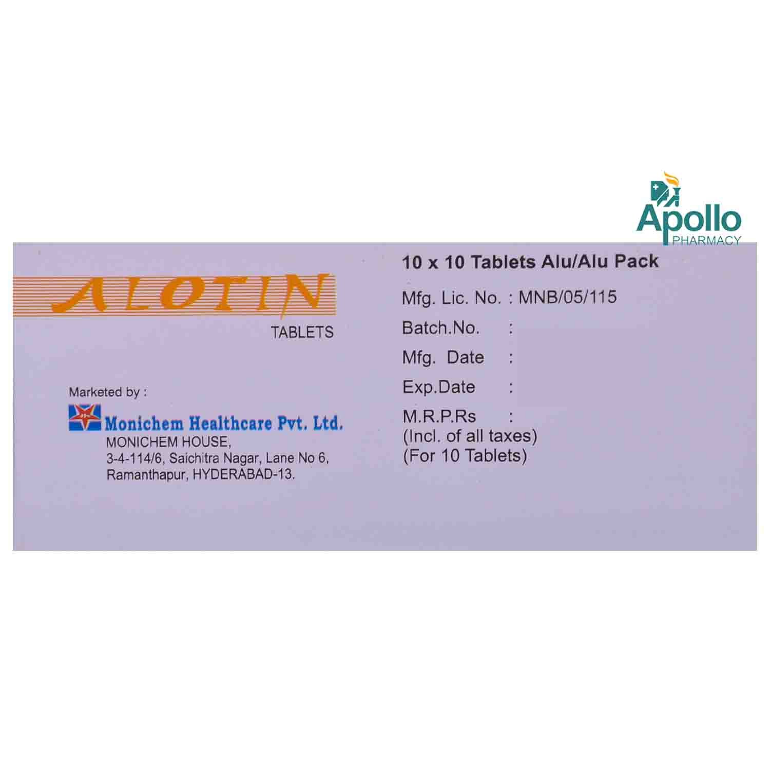 Alotin Tablet 10's, Pack of 10 TABLETS Alotin Tablet 10's, Pack of 10 TABLETS