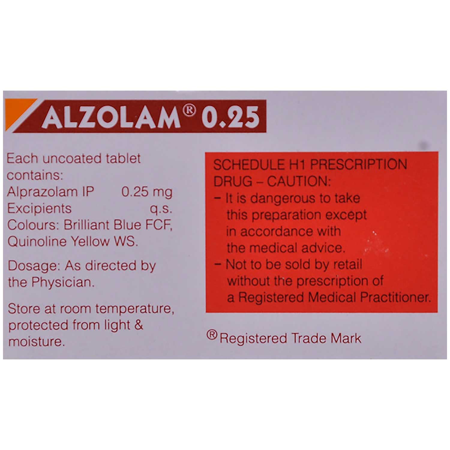 Alprazolam 0.25mg Tab Cost