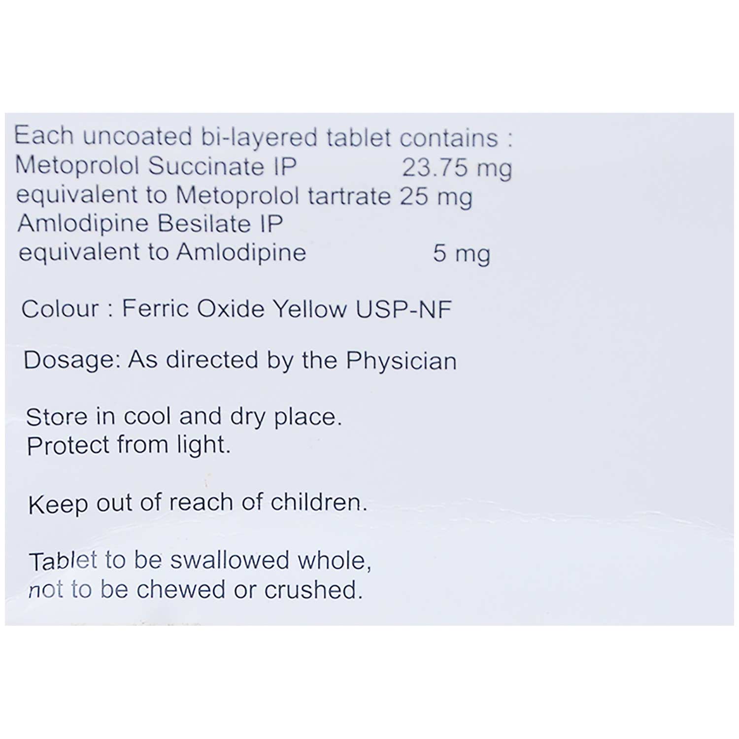 Amlovas M 5/25 Tablet 10's, Pack of 10 TABLETS Amlovas M 5/25 Tablet 10's, Pack of 10 TABLETS