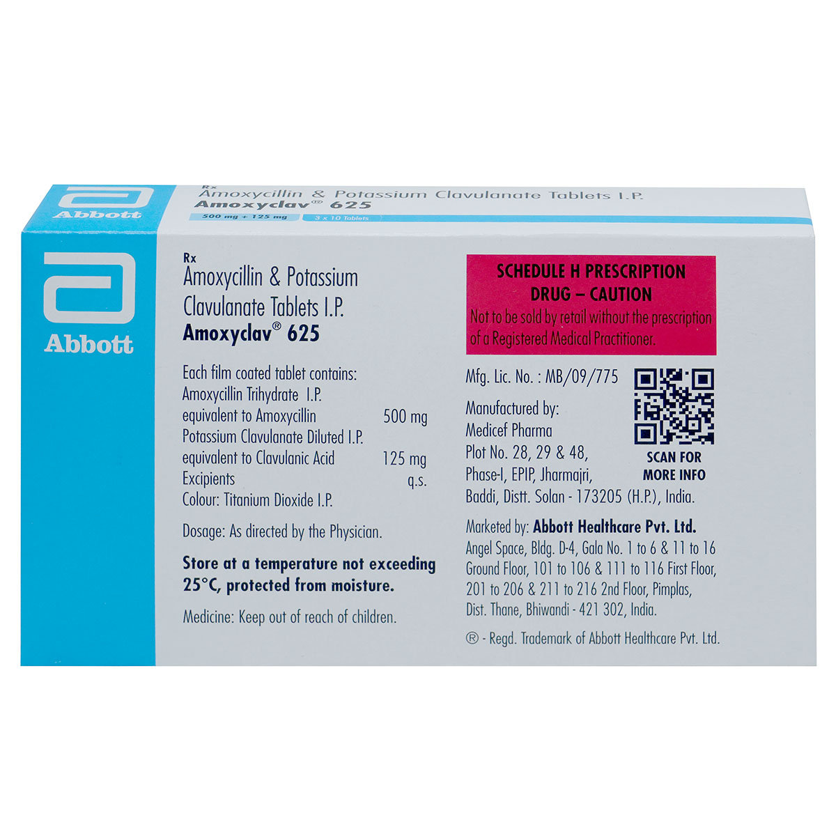 Amoxyclav 625 Tablet 10's, Pack of 10 TABLETS Amoxyclav 625 Tablet 10's, Pack of 10 TABLETS