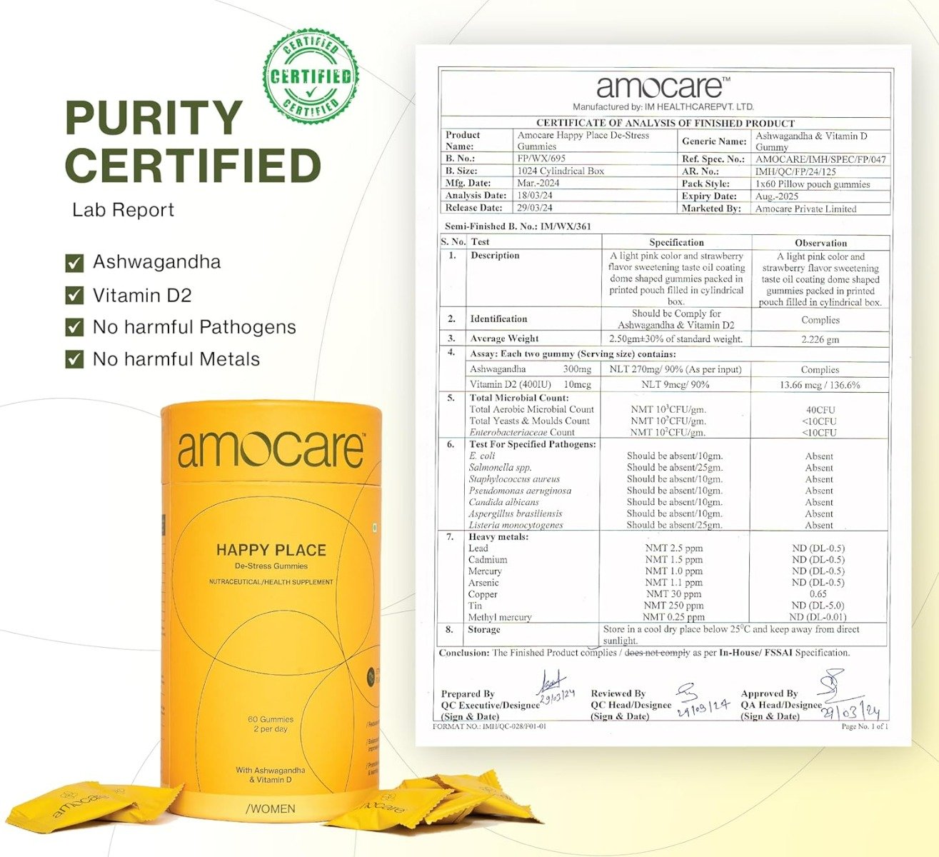 Amocare Happy Place De-Stress for Women, 60 Gummies, Pack of 1 Amocare Happy Place De-Stress for Women, 60 Gummies, Pack of 1