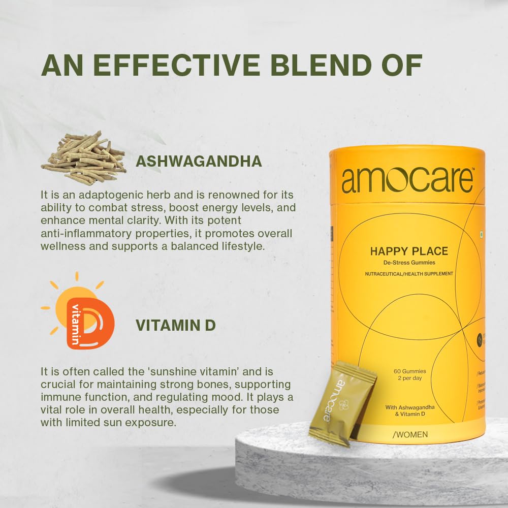 Amocare Happy Place De-Stress for Women, 60 Gummies, Pack of 1 Amocare Happy Place De-Stress for Women, 60 Gummies, Pack of 1