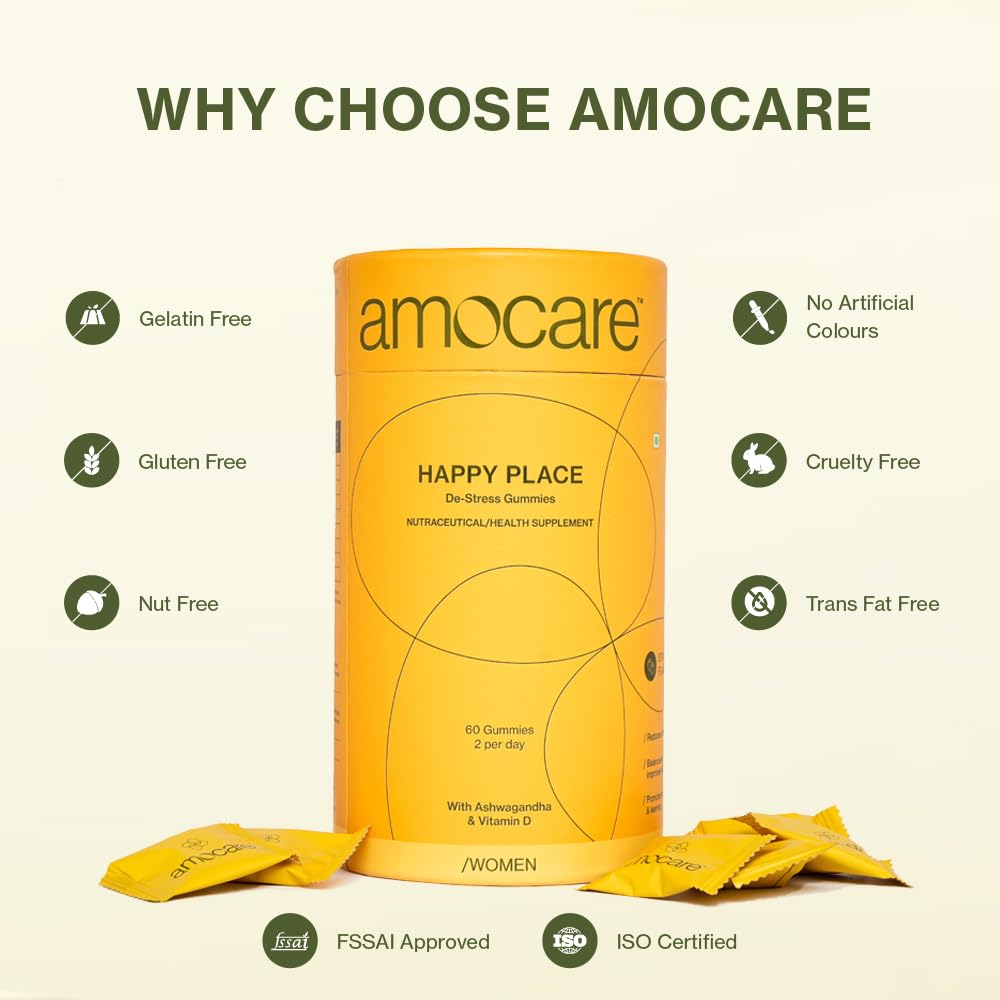 Amocare Happy Place De-Stress for Women, 60 Gummies, Pack of 1 Amocare Happy Place De-Stress for Women, 60 Gummies, Pack of 1