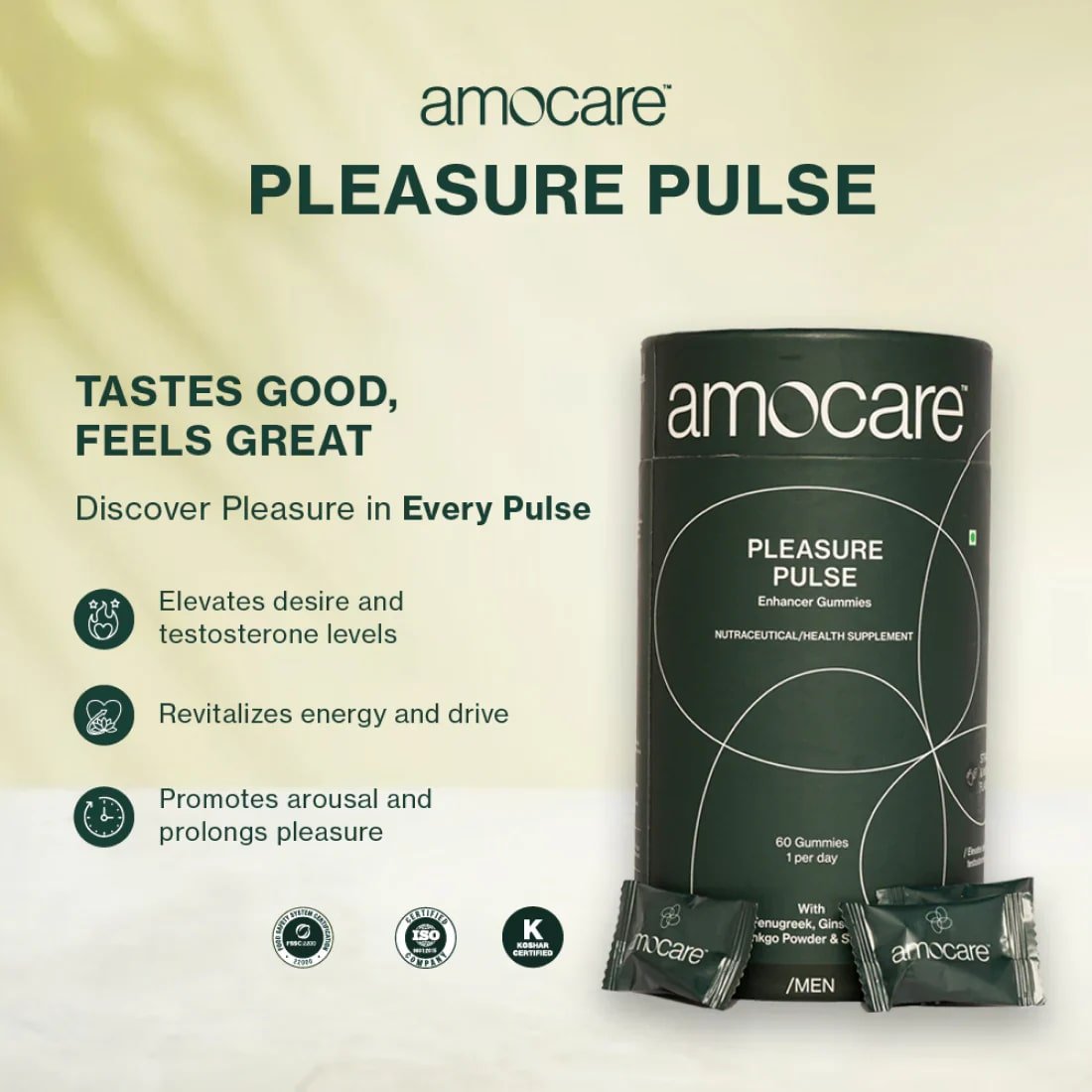 Amocare Pleasure Pulse Enhancer for Men, 60 Gummies, Pack of 1 Amocare Pleasure Pulse Enhancer for Men, 60 Gummies, Pack of 1