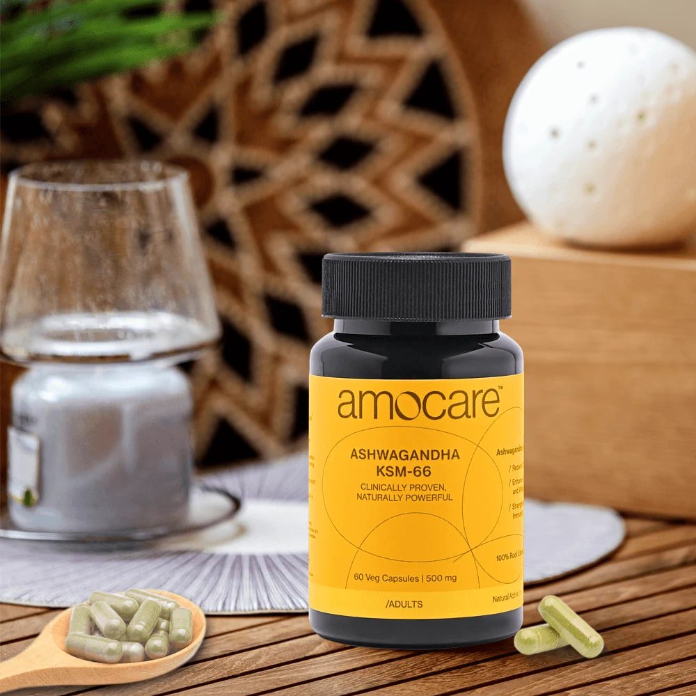 Amocare Ashwagandha KSM 66, 60 Veg Capsules, Pack of 1 Amocare Ashwagandha KSM 66, 60 Veg Capsules, Pack of 1
