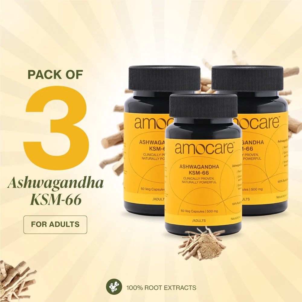 Amocare Ashwagandha KSM 66, 60 Veg Capsules, Pack of 1 Amocare Ashwagandha KSM 66, 60 Veg Capsules, Pack of 1