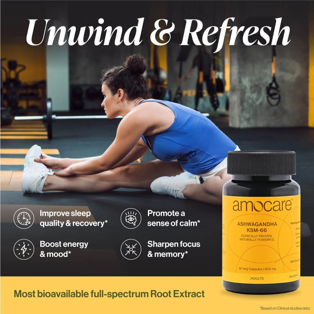 Amocare Ashwagandha KSM 66, 60 Veg Capsules, Pack of 1 Amocare Ashwagandha KSM 66, 60 Veg Capsules, Pack of 1