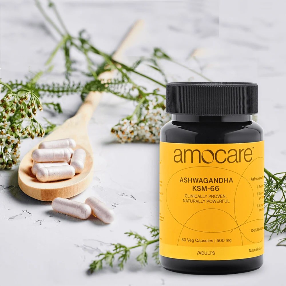 Amocare Ashwagandha KSM 66, 60 Veg Capsules, Pack of 1 Amocare Ashwagandha KSM 66, 60 Veg Capsules, Pack of 1