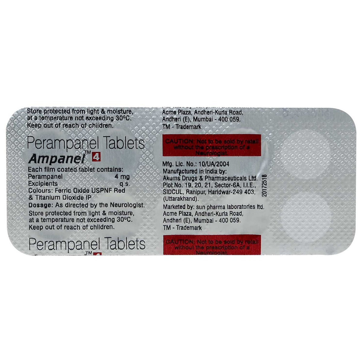 Ampanel 4 Tablet 10's, Pack of 10 TABLETS Ampanel 4 Tablet 10's, Pack of 10 TABLETS