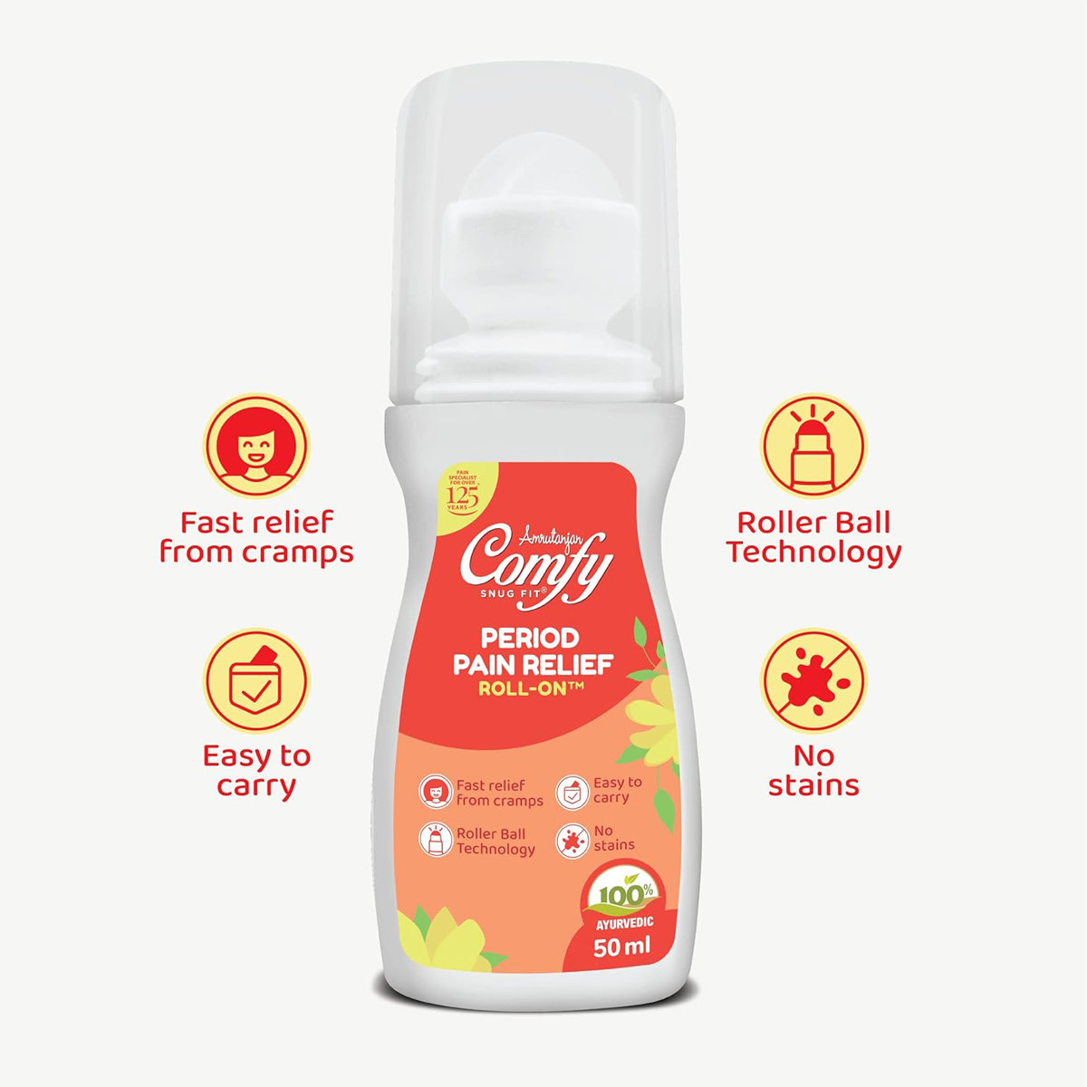 Amrutanjan Comfy Period Pain Relief Roll On, 50 ml, Pack of 1 Amrutanjan Comfy Period Pain Relief Roll On, 50 ml, Pack of 1