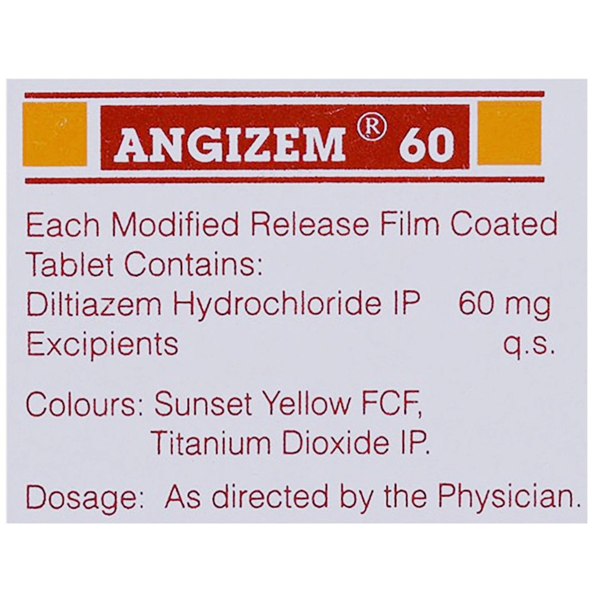 Angizem 60 Tablet 10's, Pack of 10 TABLETS Angizem 60 Tablet 10's, Pack of 10 TABLETS