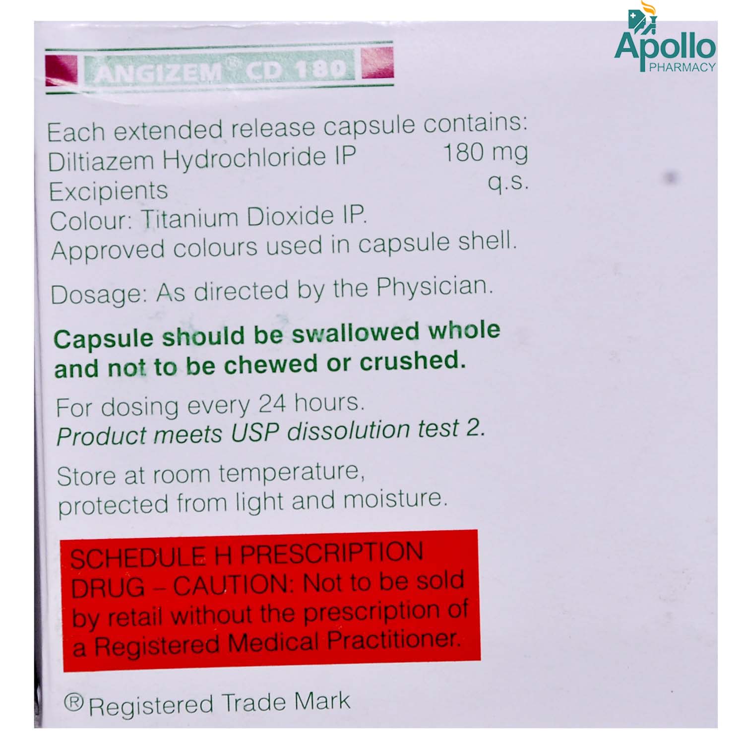 Angizem CD 180 Capsule 10's, Pack of 10 TABLETS Angizem CD 180 Capsule 10's, Pack of 10 TABLETS