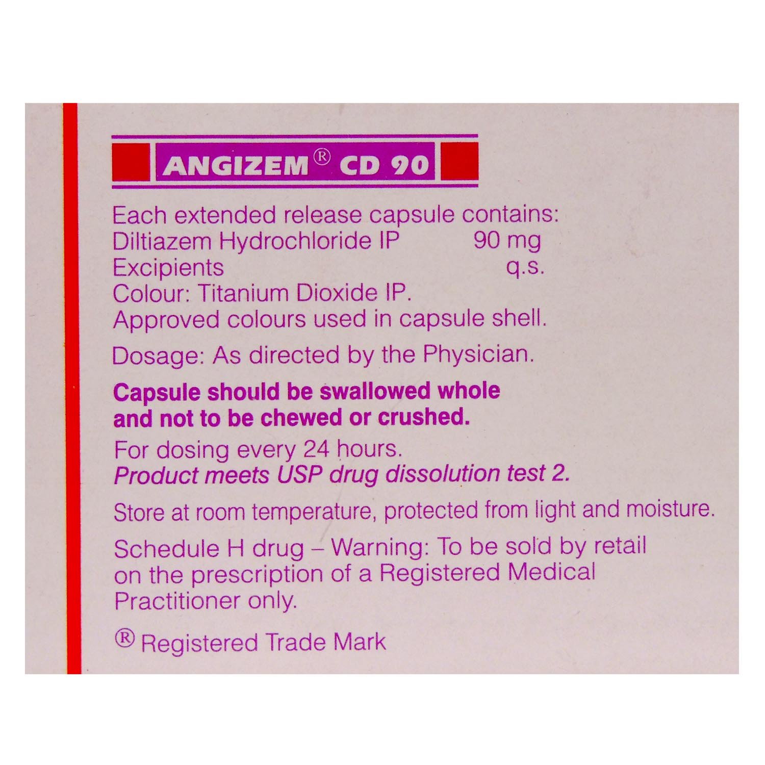 Angizem CD 90 Capsule 10's, Pack of 10 CAPSULES Angizem CD 90 Capsule 10's, Pack of 10 CAPSULES