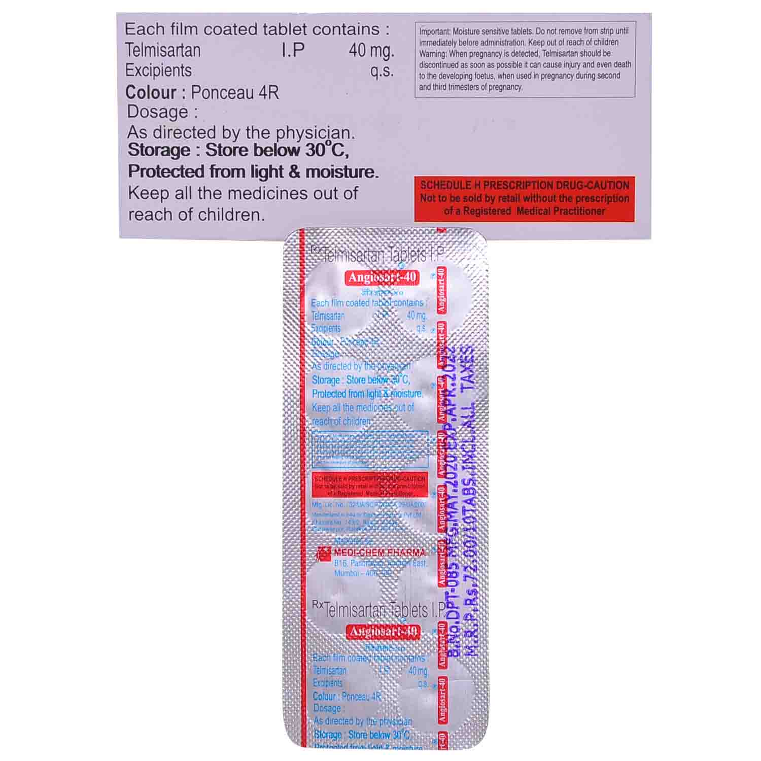 Angiosart 40 Tablet 10's, Pack of 10 TABLETS Angiosart 40 Tablet 10's, Pack of 10 TABLETS