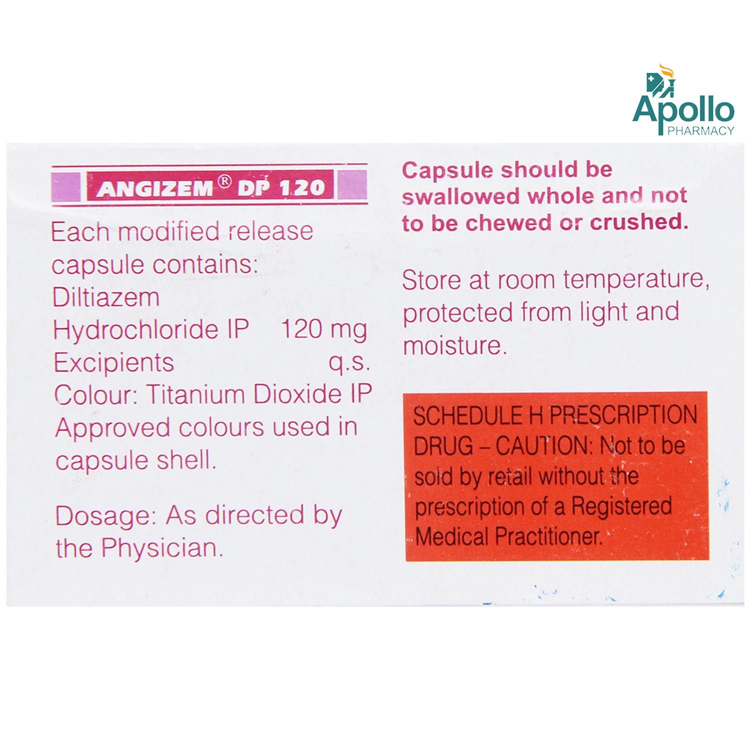 Angizem DP 120 Capsule 10 S Price Uses Side Effects Composition Apollo Pharmacy