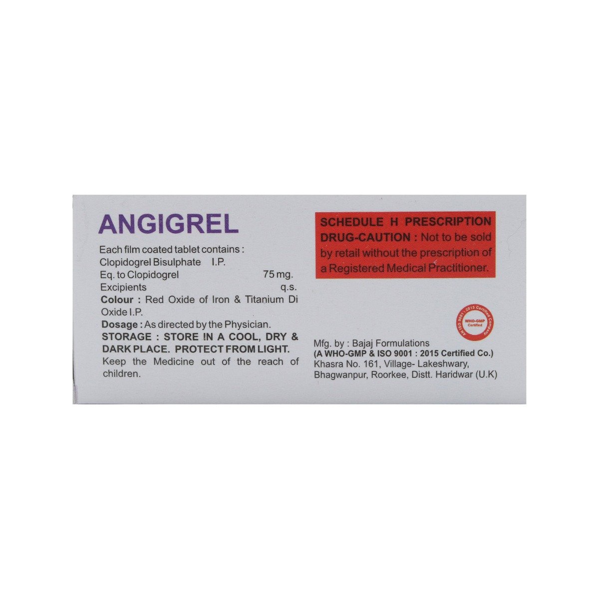 Angigrel 75 mg Tablet 10's, Pack of 10 TabletS Angigrel 75 mg Tablet 10's, Pack of 10 TabletS