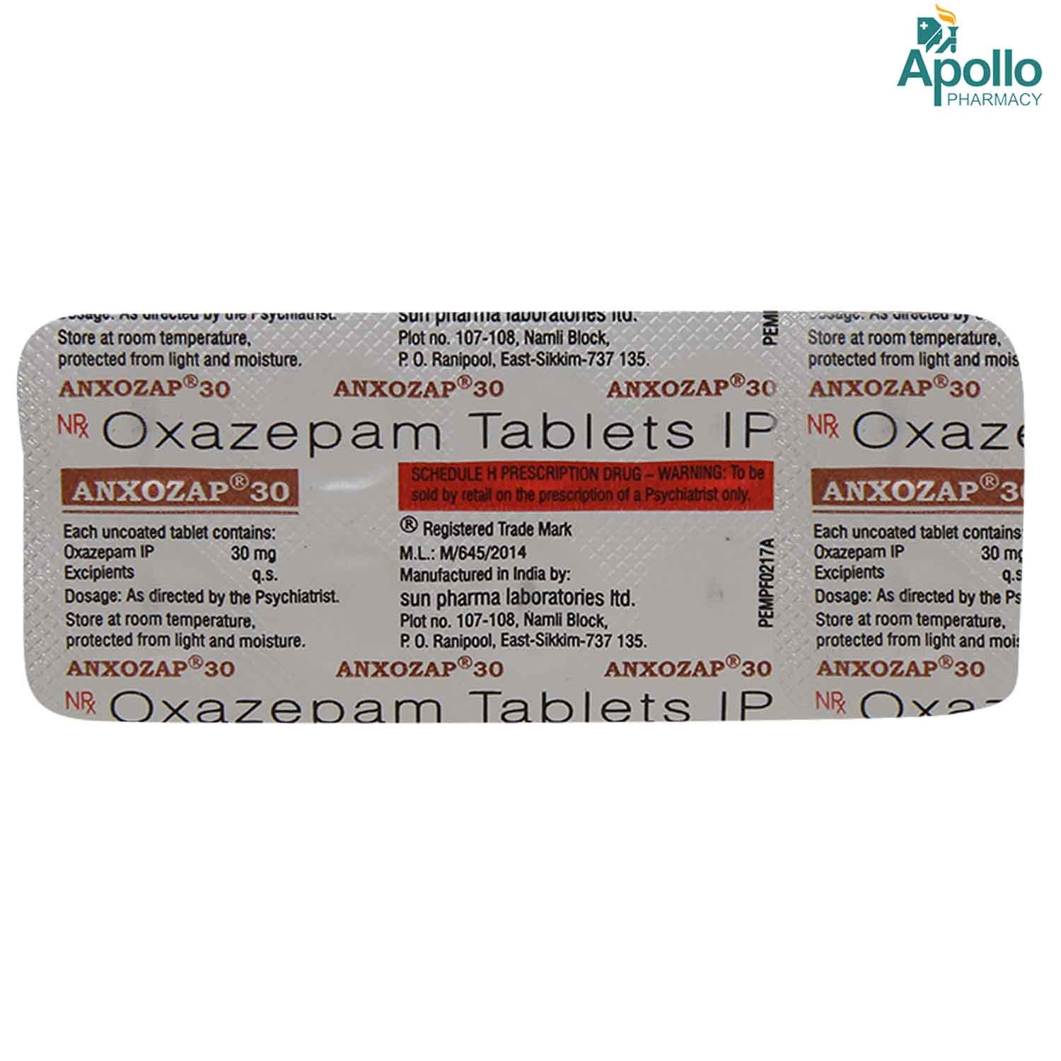 Anxozap 30 Tablet 10's, Pack of 10 TABLETS Anxozap 30 Tablet 10's, Pack of 10 TABLETS
