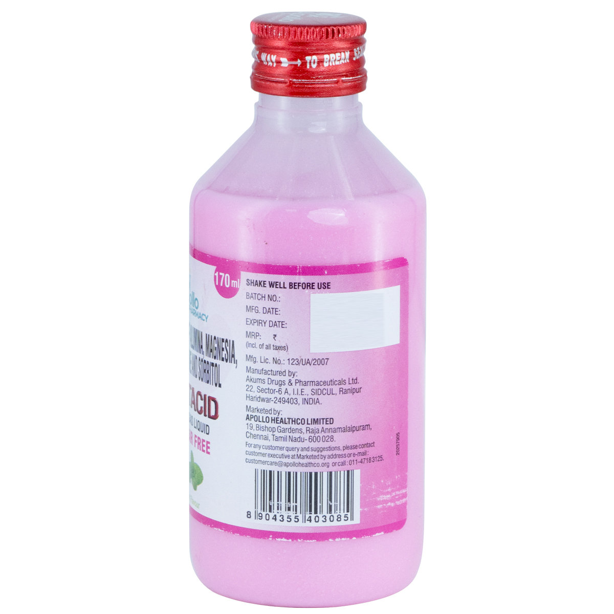 Apollo Pharmacy Antacid Antigas Mint Flavour Sugar Free Liquid, 170 ml, Pack of 1 Apollo Pharmacy Antacid Antigas Mint Flavour Sugar Free Liquid, 170 ml, Pack of 1
