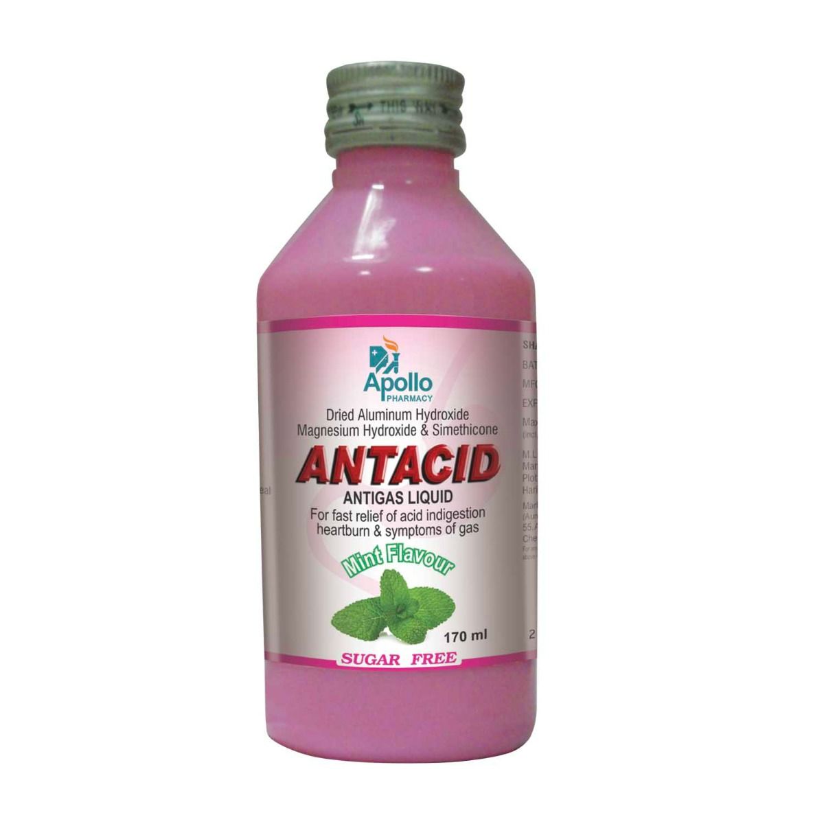 Buy Apollo Pharmacy Antacid Antigas Mint Flavour Sugar Free Liquid, 170 ml Online