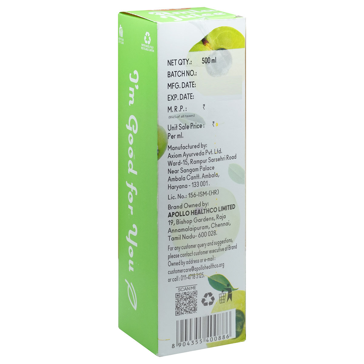 Apollo Life Natural Amla Juice, 500 ml, Pack of 1 Apollo Life Natural Amla Juice, 500 ml, Pack of 1