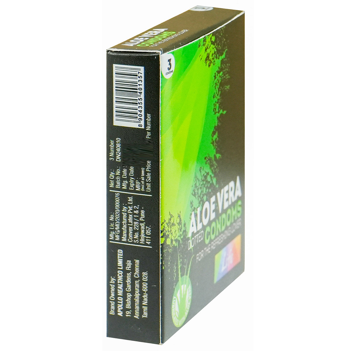 Apollo Life Aloe Vera Dotted Condoms, 3 Count, Pack of 1 Apollo Life Aloe Vera Dotted Condoms, 3 Count, Pack of 1