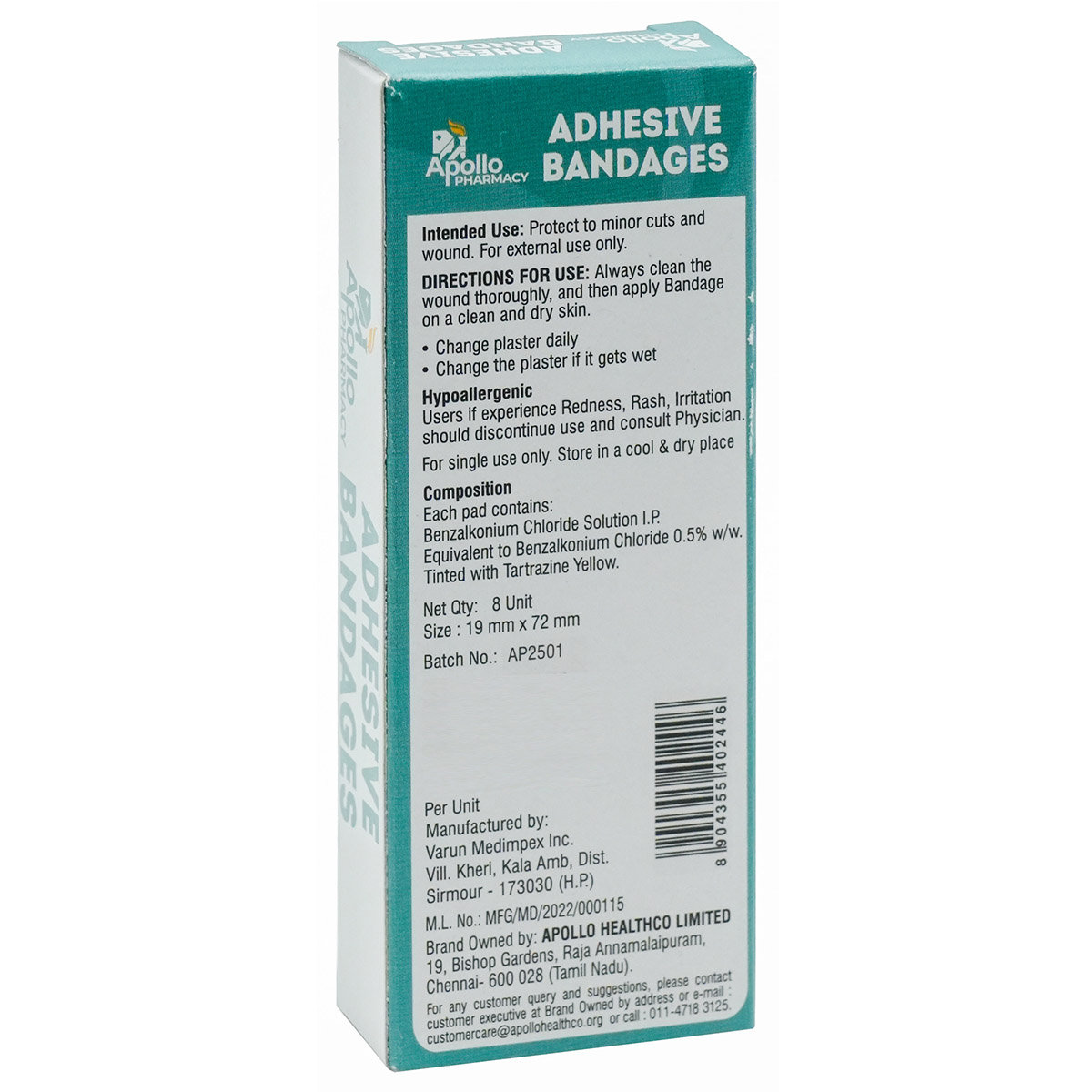 Apollo Pharmacy Wash Proof Adhesive Bandages, 8 Count, Pack of 1 Apollo Pharmacy Wash Proof Adhesive Bandages, 8 Count, Pack of 1