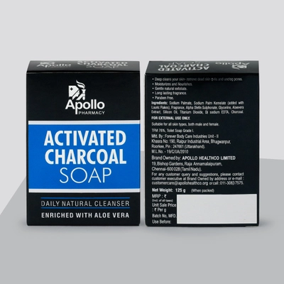 Apollo Pharmacy Activated Charcoal Soap, 250 gm (2x125 gm), Pack of 2