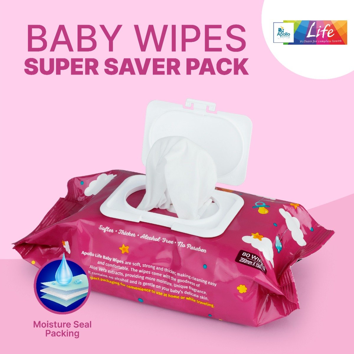 Apollo Life Baby Wipes, 160 Count (2x80 Wipes), Pack of 1 Apollo Life Baby Wipes, 160 Count (2x80 Wipes), Pack of 1