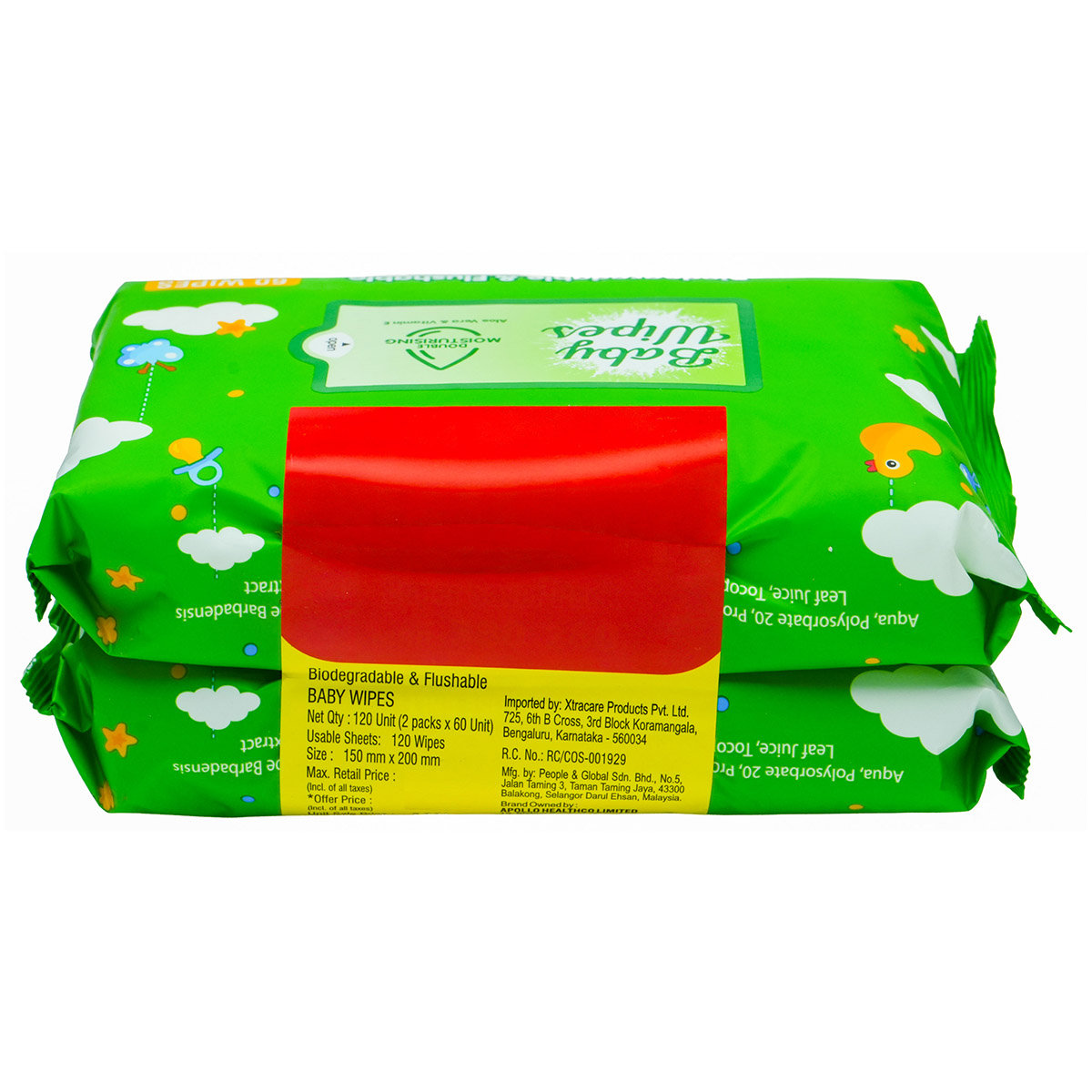 Apollo Life Biodegradable & Flushable Baby Wipes, 120 Count (2 x 60 Wipes), Pack of 1 Apollo Life Biodegradable & Flushable Baby Wipes, 120 Count (2 x 60 Wipes), Pack of 1