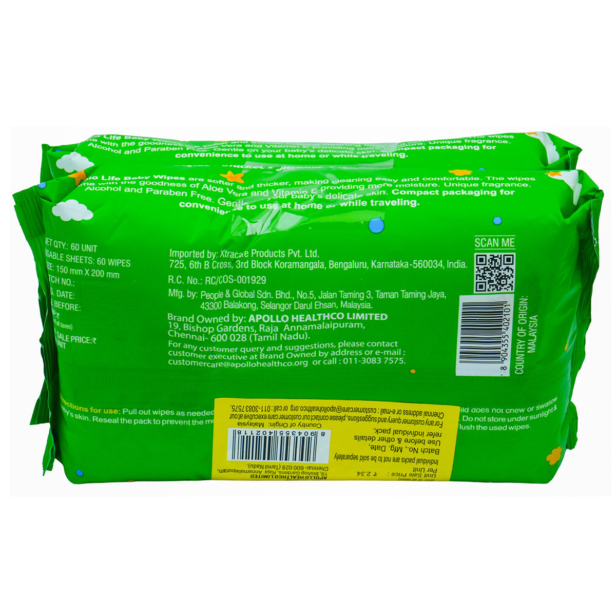 Apollo Life Biodegradable & Flushable Baby Wipes, 120 Count (2 x 60 Wipes), Pack of 1 Apollo Life Biodegradable & Flushable Baby Wipes, 120 Count (2 x 60 Wipes), Pack of 1