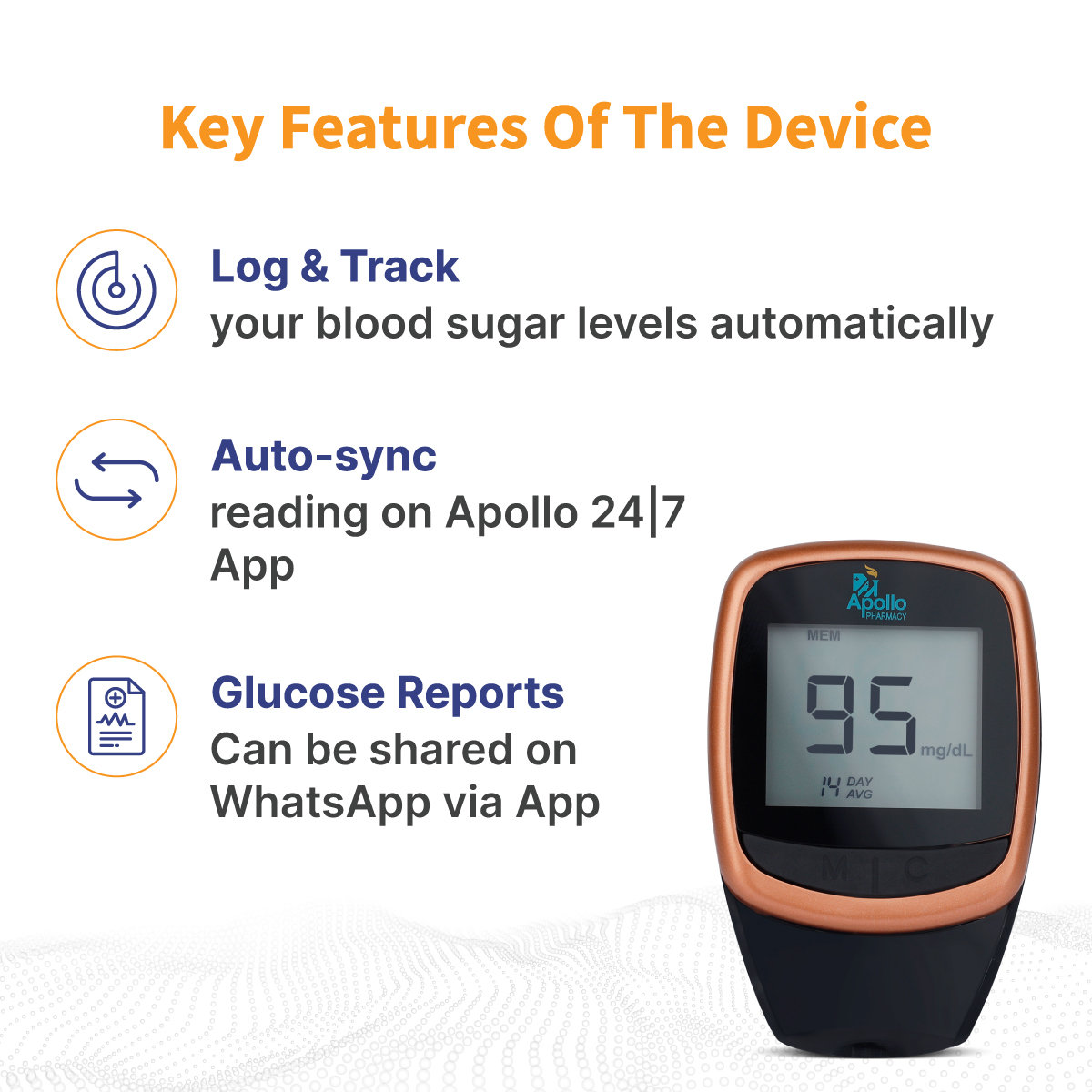 Apollo Pharmacy Smart Blood Glucose Monitoring Bluetooth System with Diabetes Management App, APG-01 + 25 Test Strips, 1 kit, Pack of 1 Apollo Pharmacy Smart Blood Glucose Monitoring Bluetooth System with Diabetes Management App, APG-01 + 25 Test Strips, 1 kit, Pack of 1