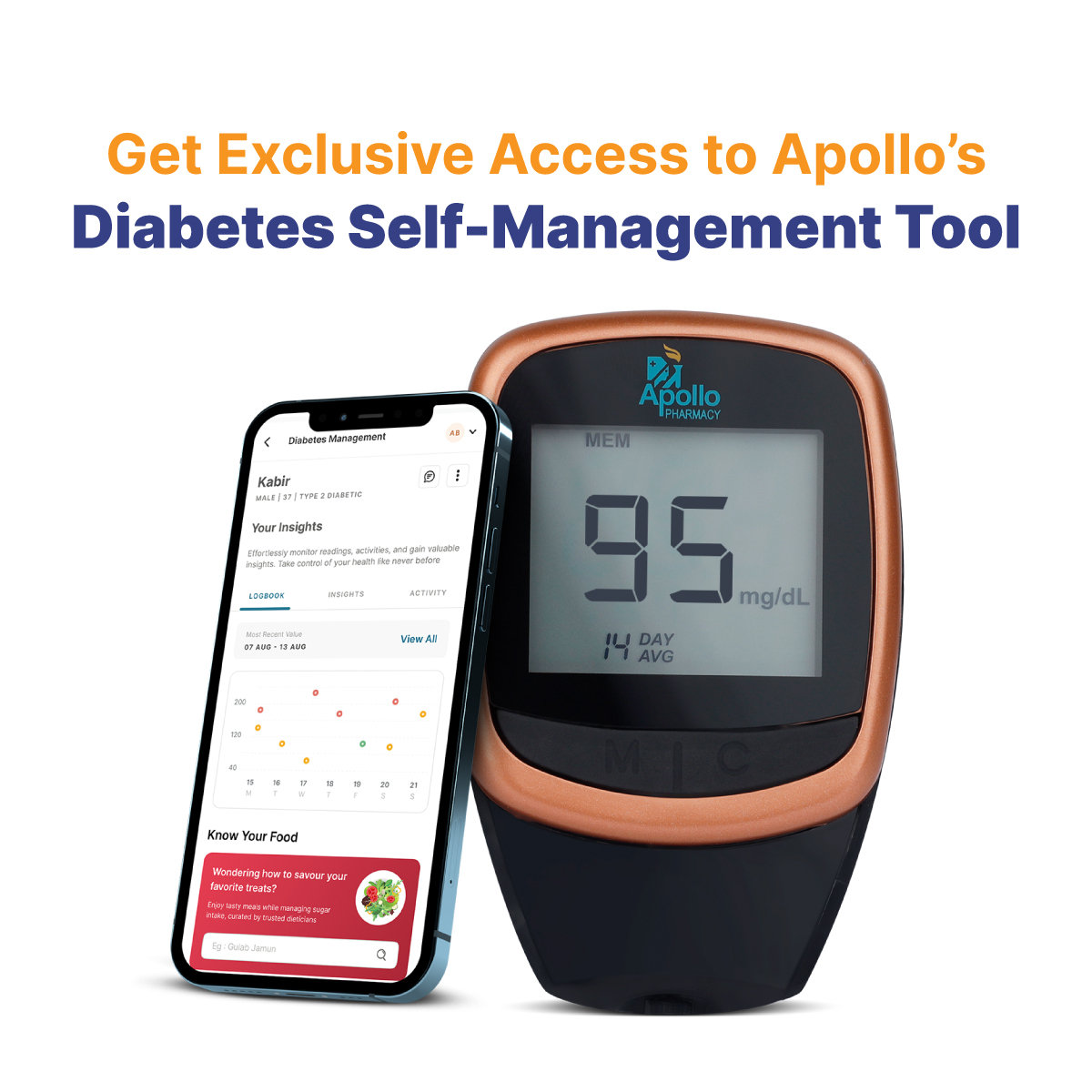 Apollo Pharmacy Smart Blood Glucose Monitoring Bluetooth System with Diabetes Management App, APG-01 + 25 Test Strips, 1 kit, Pack of 1 Apollo Pharmacy Smart Blood Glucose Monitoring Bluetooth System with Diabetes Management App, APG-01 + 25 Test Strips, 1 kit, Pack of 1