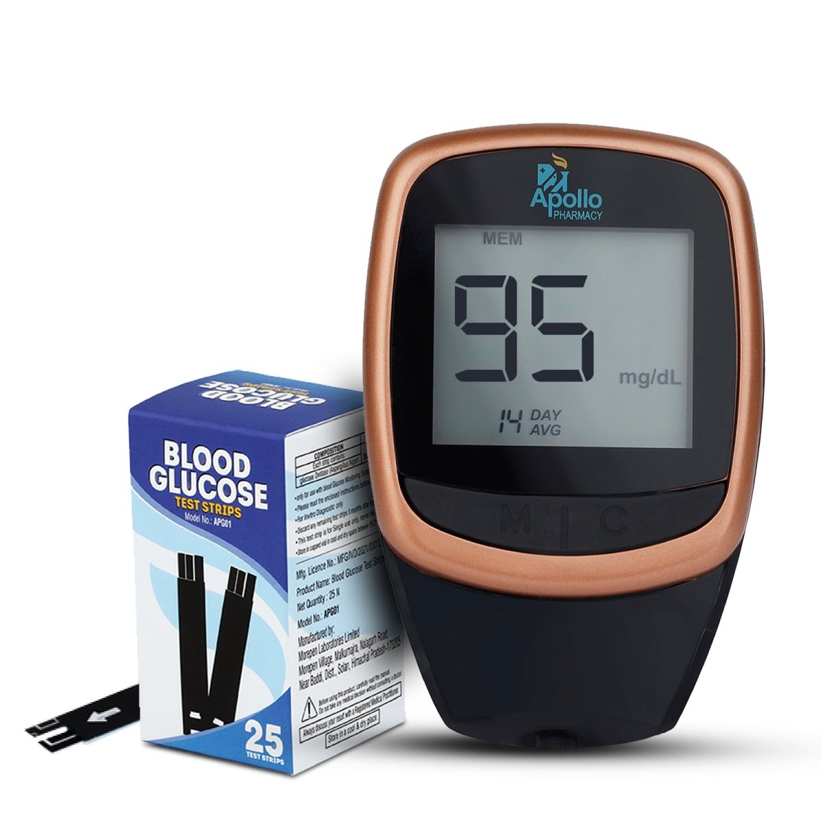Apollo Pharmacy Smart Blood Glucose Monitoring Bluetooth System with Diabetes Management App, APG-01 + 25 Test Strips, 1 kit, Pack of 1 Apollo Pharmacy Smart Blood Glucose Monitoring Bluetooth System with Diabetes Management App, APG-01 + 25 Test Strips, 1 kit, Pack of 1