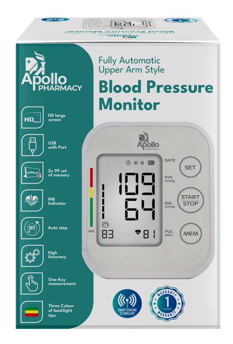 Buy Apollo Pharmacy Fully Automatic Upper Arm Style Blood Pressure ...